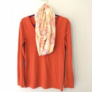 Orange V neck long sleeve t-shirt